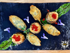 Pepite di halibut della Groenlandia con crostini di segale e salvia fritta