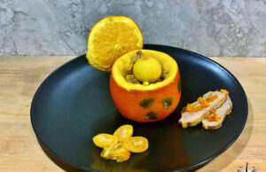 Anatra all’arancia con kumquat disidratato e Cardenal Mendoza
