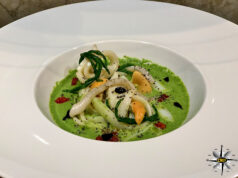 Tagliatelle di seppia con pesto di salicornia e coralli di capesante