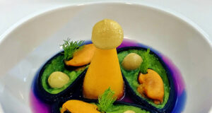 Pasta 3D con patate & cozze con clorofilla di spinacino
