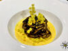 Tonnarelli di carruba su bolle di Burrata di Andria IGP ai fiori di mimosa