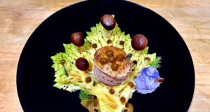 Petto d’anatra in salsa Guinness, con purea viola e broccolo romanesco