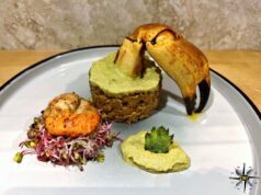 Cicerchie al pesto di cactus con capasanta e polpa di granchio