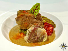 Filetto di gonna con potage de choufleur, baccelli di fagiolo e garam masala