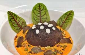 Cupola di foie gras con crema di Castelmagno, tartufo e pistacchi