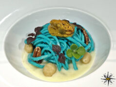 Blue Cheese Macaron con noci Pecan, Macadamia e mousse di mitili