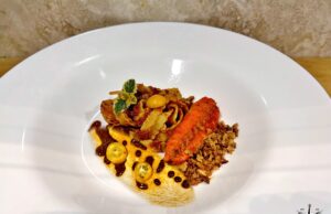 Fettuccine ricce con sarde in salsa di pomodoro, crema di habanero e cioccolato