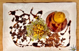 Ballotine de poulet: Galantina di pollo con frittura di gherigli e pelle di pollo croccante