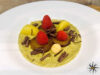 Trifoglio di cocomero giallo con salsa Worcestershire e crema di avocado