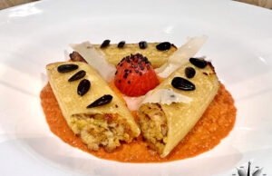 Pennoni di Gragnano in salsa tunabana con pesto di pomodori secchi, capperi e acciughe del Cantabrico